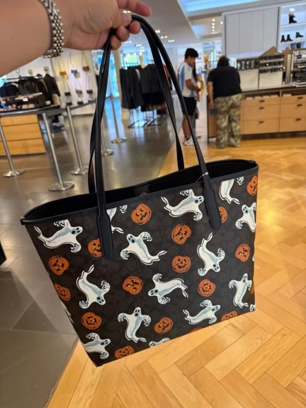 Coach Black Halloween Ghost & Pumpkin Print Tote